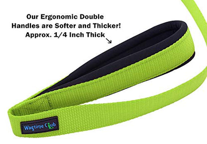 Wagtime Club Double Handle Dog Leash, 6ft Long Heavy Duty Dog Leash with Paded Traffic Handles for Extral Control and Training, Dual Handles Leads, Large Medium Small Dogs (Neon Green) - color: Neon Green