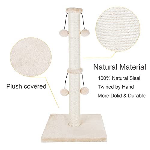 Dimaka 29'' Cat Scratching Post, Natural Sisal Rope Scratch Post with 4 Teasing Toy Balls for Large Cats (Beige) - color: Beige