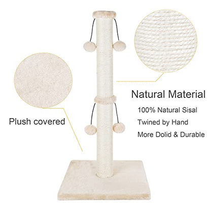 Dimaka 29'' Cat Scratching Post, Natural Sisal Rope Scratch Post with 4 Teasing Toy Balls for Large Cats (Beige) - color: Beige