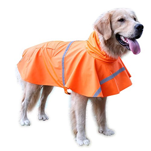 NACOCO Large Dog Raincoat Adjustable Pet Water Proof Clothes Lightweight Rain Jacket Poncho Hoodies with Strip Reflective (M, Orange) - color: Orange, size: Medium (Pack of 1)