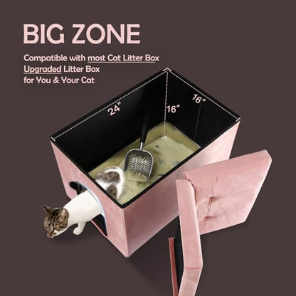 Cat Litter Box Enclosure Furniture Hidden Large, Lift Design Lid Velvet Cat Washroom Bench Storage Cabinet |25.6x 17.7 x 17.7 in|Dog Proof|Urine Proof Inside|Quick Assembly| Easy Clean(Black) - color: Black, size: L 25.6''x W17.7'' X H17.7''