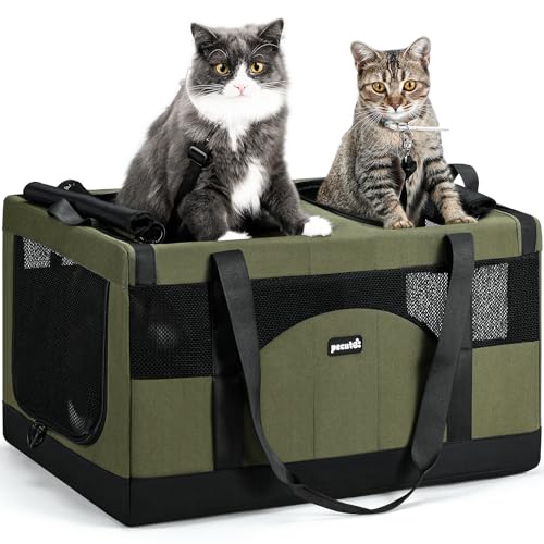 Pecute Dual Compartment Pet Carrier for Multi-Cat Families & Small Dog Owners, Collapsible Dog Crate with Reinforced Steel Frame, Car Safety Design for Travel, Vet Visits & Home Use, Green - color: Green