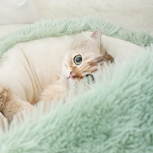 15.8'' Soft Round Plush Faux Fur Pet Bed for Cats or Small Dogs, Anti-Anxiety Cat Bed Puppy Bed, Washable Fluffy Anti-Slip Mute Base, Soft Pet Round Bed, Snooze Sleeping Cozy Kitty Kennel - color: green