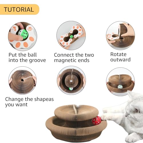 Cat Toy, Magic Organ Cat Scratch Board, Compact Cats Accordion Toy, Interactive Cardboard Cat Scratcher Pad Toys with Bell Ball for Indoor Exercise - size: 1Pack