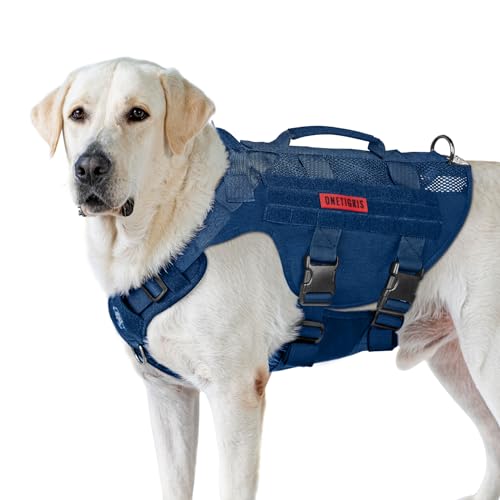OneTigris Tactical Dog Harness for Small Medium Large Dogs, Mesh Design Service Dog Vest Breathable Military Dogs Molle Vests with Handles, Harness for Walking Hiking Training (Blue, XL) - color: Blue, size: XL