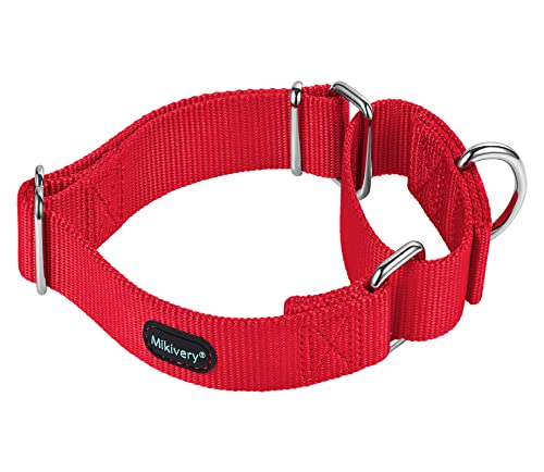 Mikivery Martingale Dog Collar Nylon Adjustable and Safety Training Red Comfortable Metal Buckle Slip Collars for Small Medium and Large Dogs(Red,L) - color: Red, size: L