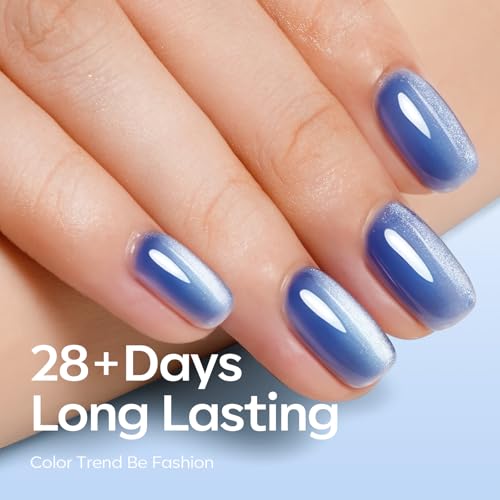 modelones Cat Eye Gel Nail Polish Set, 6 Colors Light Baby Blue Green 9D Cat Eye Glitter Gel Polish with Magnetic Stick Soak Off LED Manicure DIY Salon Gift Starter Kit - color: A A A2 Blue Green Cat Eye