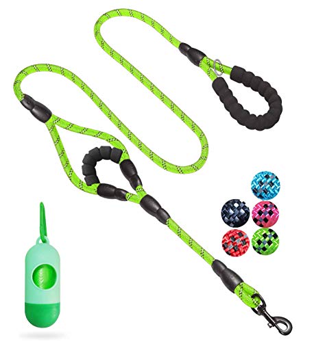 JSXD Heavy Duty Double Handle Dog Leash - 5 FT with Comfortable Padded and Reflective Rope for Small, Medium, Large Dogs (Rope-Green) - color: Rope-Green