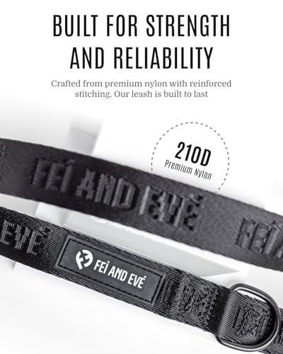 Fei & Eve Classic Dog Leash - 6FT, Dual Padded Handles, 360° Swivel Hook, Heavy Duty 210D Nylon - No-Pull Design with Traffic Control Handle - for Small/Medium/Large Dogs, Black - color: Black, size: 6FT