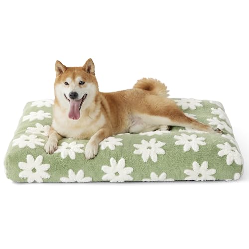 LE SURE Dog Beds Large Sized-Thick Shredded Chopped Foam Pet Bed Indoor as Bed Gift with Removable Cover, Cute Modern Fuzzy Plush & Anti Slip Bottom, Green - color: Green, size: 35.0"L x 22.0"W x 4.0"Th