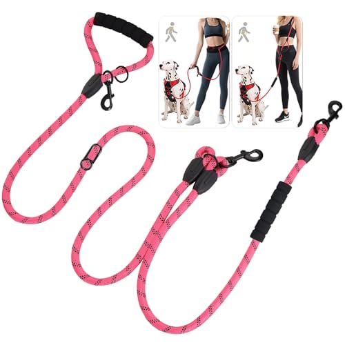 Cymiler Hands Free Dog Leash, 8 Ft Reflective Cross-Body Pet Rope Leashes with Sponge Handle, Heavy Duty Nylon, for Running, Hiking, Training, Waist Leash for Small Medium Large Dogs (Pink) - color: Pink