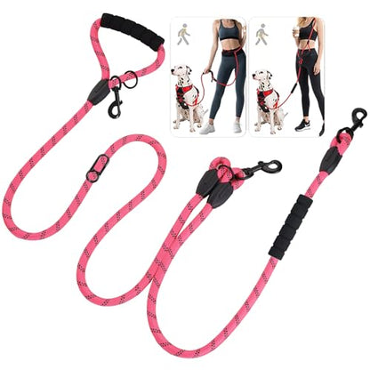 Cymiler Hands Free Dog Leash, 8 Ft Reflective Cross-Body Pet Rope Leashes with Sponge Handle, Heavy Duty Nylon, for Running, Hiking, Training, Waist Leash for Small Medium Large Dogs (Pink) - color: Pink