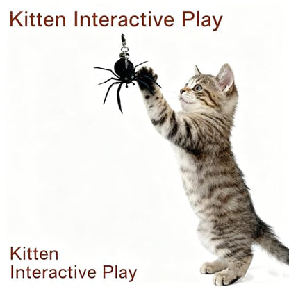 2Pcs Cat Toy Spider Refills – White & Black Heads with Bell/Lobster Claw, Feather Wand Replacement for Kitten Interactive Play