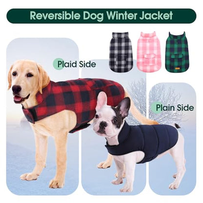 Kuoser Reversible Winter Coat, British Style Jacket for Small Medium Dogs - Warm, Windproof Puppy Cold Weather Vest, Red M - color: Red+Blue, size: M (Chest Girth: 17.3-20.9'')