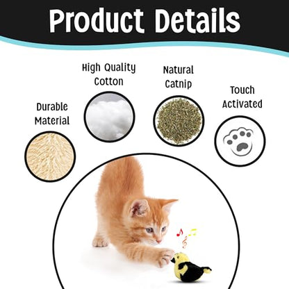 SPOT Song Birds Cat Toy- Touch Activated Singing Catnip Toy Mimics Real Bird Songs, Battery Operated Toy Satisfies Cat's Natural Urge to Hunt - One 5" Song Bird, Assorted Colors