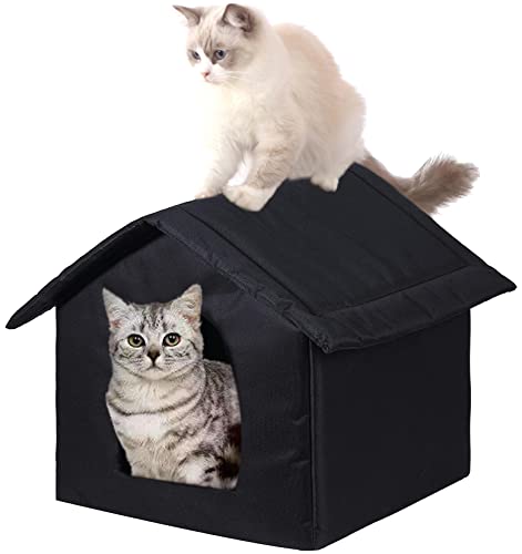 Cat Houses for Outdoor Cats, Weatherproof Outdoor House for Feral Cats, Warm Stable Stray Cats Shelter in Winter Black Medium - style: Black cat house