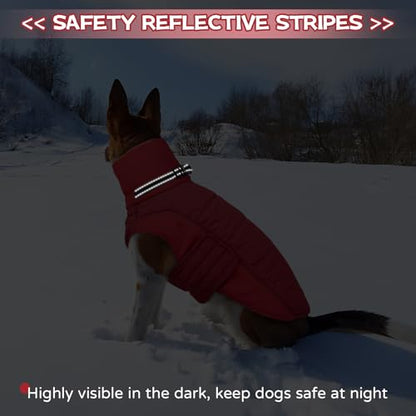 BRKURLEG Dog Winter Coat with Harness Built in, Warm Jacket for Small Medium and Large Dogs, Windproof Turtleneck Fleece Dogs Snowsuit with Hook & Loop, Reflective Christmas Dog Jacket, Red XL - color: Red, size: X-Large
