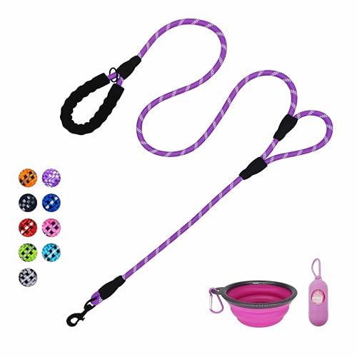 Dog Leash Heavy Duty 6ft, Double Handle Dog Leash with Padded Handle for Traffic Control, Reflective Rope Leashes for Large and Medium Dogs Night Control Safety Training (Purple) - color: Purple (25 to 120 lbs)