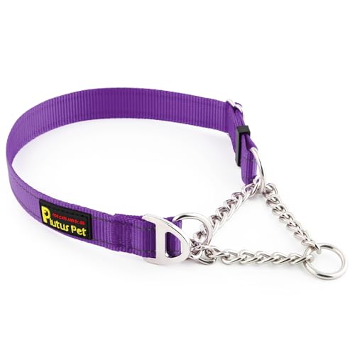 Plutus Pet Martingale Dog Collar with Stainless Steel Chain and Reflective Nylon, Adjustable No Pull Training Collar, for Small Medium, and Large Dogs, Purple, S - color: Purple, size: Small
