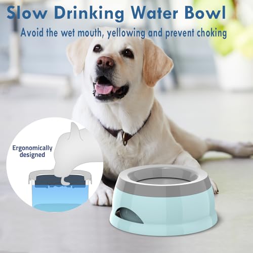Dog Water Bowl, No Spill Cat Slow Feeder Water Dispenser Portable Vehicle Carried Car Travel Bowls for Small Medium Pets Sloppy Messy Drinkers 25oz, Blue - color: Blue