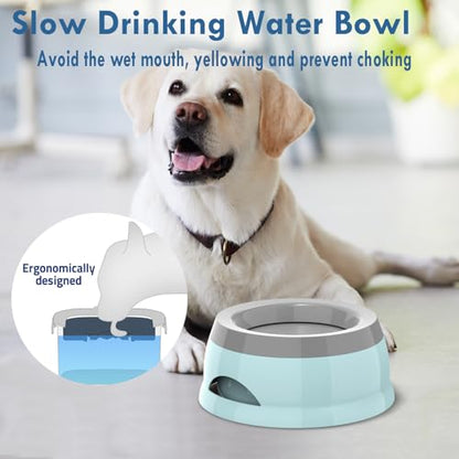 Dog Water Bowl, No Spill Cat Slow Feeder Water Dispenser Portable Vehicle Carried Car Travel Bowls for Small Medium Pets Sloppy Messy Drinkers 25oz, Blue - color: Blue