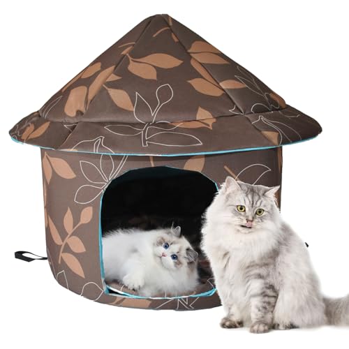 Stray Cats Shelter - Weatherproof Foldable Cat House, Insulated, Waterproof, Thicken Cats Tent Beds, Indoor/Outdoor Cat Dog Houses for Kitten Puppy (Brown)