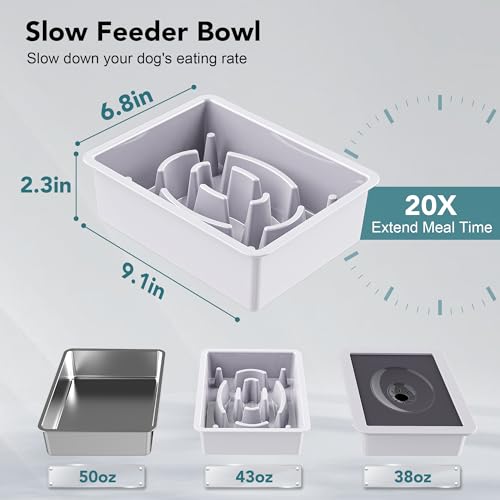 UPSKY 3-in-1 Elevated Dog Bowls: Slow Feeder, Adjustable Stand, No Spill Dispenser - Stainless Steel Food & Water Bowl for Small to Medium Dogs, White - color: E-3-in-1 (White)