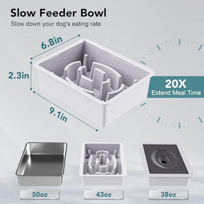 UPSKY 3-in-1 Elevated Dog Bowls: Slow Feeder, Adjustable Stand, No Spill Dispenser - Stainless Steel Food & Water Bowl for Small to Medium Dogs, White - color: E-3-in-1 (White)