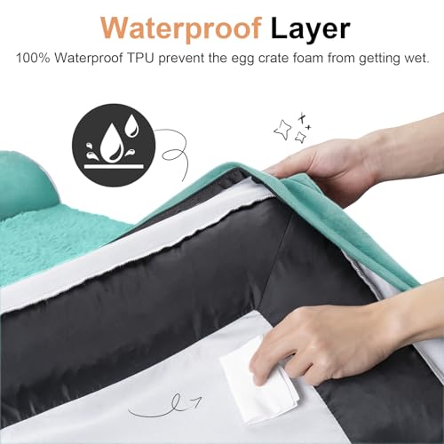 Large Dog Bed Orthopedic Washable: Jumbo Dog Bed Bolster Extra Large Dogs Egg Crate Foam Sofa Couch Waterproof Removable Cover - Aqua Blue - color: Aqua Blue, size: 53.0"L x 42.0"W x 6.5"Th
