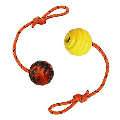 K9 Training Ball with Rope, Exercise and Reward Toy for Dogs - Indestructible Dog Toy Ball with Handle for Training Pull, Throw, Tug - Belgian Malinois Gifts - color: Orange and Yellow
