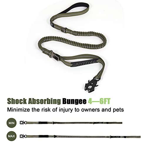 Raipult Tactical Dog Leash Heavy Duty, 4-6FT Shock Absorbing Bungee Leash with Quick Release Clip& 2 Handles, No Pull Waking Lead with Car Seatbelt for Medium Large Dogs that Pull,Green - color: Ranger Green