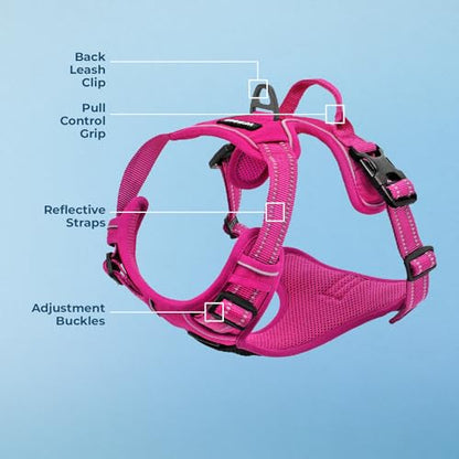 Voyager Dog Harness Dual Leash Attachment No-Pull Control Adjustable Soft but Strong Pet Harness for Medium and Large Dogs with 3M Reflective Technology, Fuchsia Nylon, XS (Chest: 13-16") - color: Fuchsia Nylon, size: XS (Chest: 13 - 16")