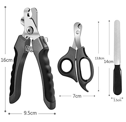 Pet Nail Clippers and Trimmers Set Safety Guard to Avoid Over Cutting Razor Sharp Blades Grooming Tool for All Small Large Dog Cat (Grey) - color: Grey
