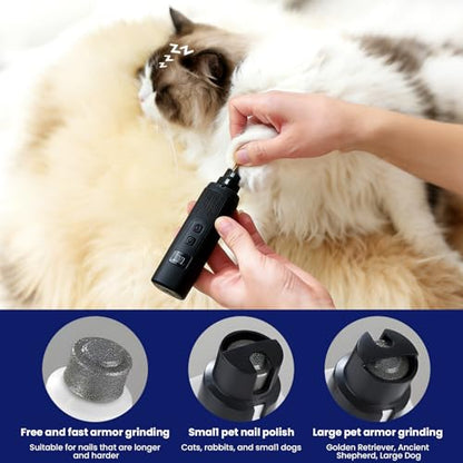 Dog Nail Grinder, Silent Groom Pro Pet Nail Grinder with 2-Speed LED Light, Low Vibration Rechargeable Electric Nail Grinder for Small Dogs & Cats