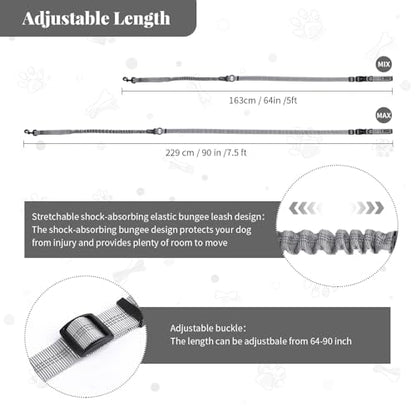 Heavy Duty Multifunctional Hands Free Dog Leash - Adjustable, Reflective Stitches, Car Safety Buckle, Waist Leash for Dog Walking, Running, Hiking - 5-7FT - color: Gray