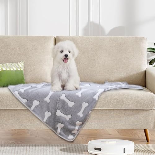1 Pack 3 Puppy Blankets Super Soft Warm Sleep Mat Grey Cute Print Fluffy Fleece Pet Flannel Throw Dog Blankets for Small Dogs Cats,Star&Bone&Love-Medium(29"x20") - color: Bone/Love/Star, size: Medium(29"x20")