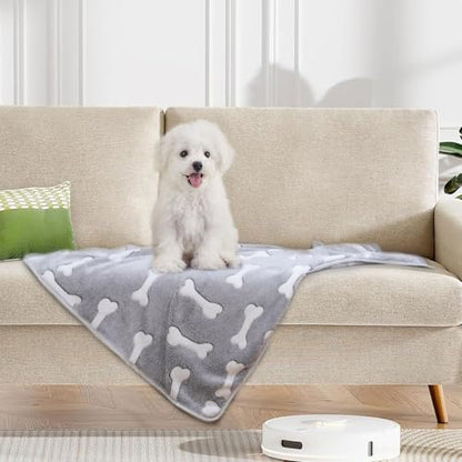 1 Pack 3 Puppy Blankets Super Soft Warm Sleep Mat Grey Cute Print Fluffy Fleece Pet Flannel Throw Dog Blankets for Small Dogs Cats,Star&Bone&Love-Medium(29"x20") - color: Bone/Love/Star, size: Medium(29"x20")