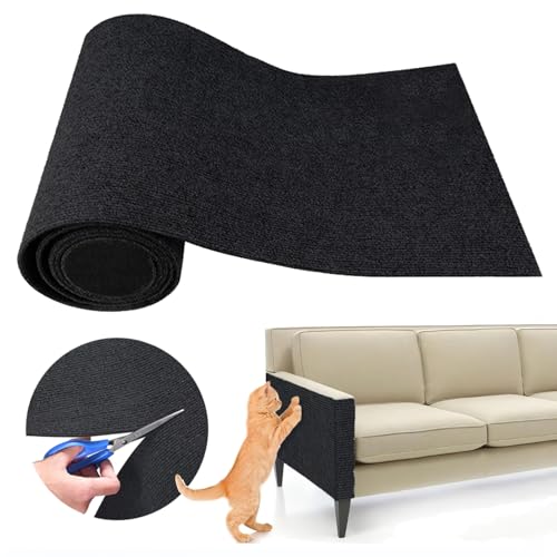 Cat Scratching Climbing Carpet Mat, Adhesive Trimmable Cat Post Covered Pad Replacement for DIY Cat Tree Shelf Couch Corner Wall Cat Scratcher Furniture Protector (Black, 78.7x15.8In) - color: Black, size: 78.7x15.8Inch