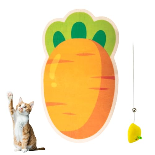 Adorable Carrot-Shaped cat Scratcher with wall-Mounted Design. Includes complimentary Mouse Toy for Play. Made of Felt Material—a Fun Gift and Perfect for Sharpening Claws - color: carrot yellow