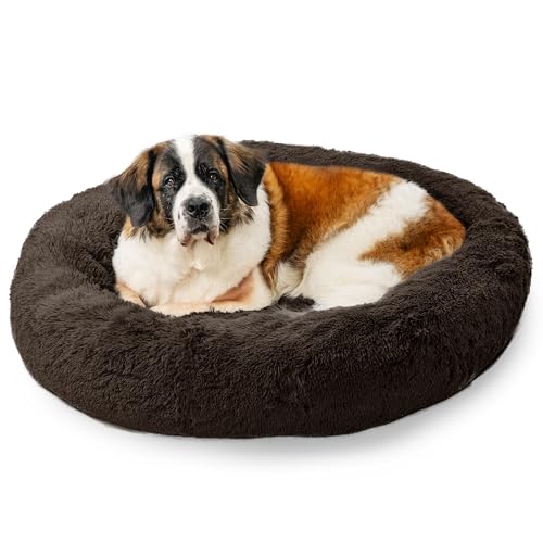 Best Friends by Sheri The Original Calming Donut Dog Bed for Extra-Large Dogs up to 150 lbs, Shag Faux Fur, Dark Brown, 45" x 45" - color: Dark Chocolate Shag, size: X-Large