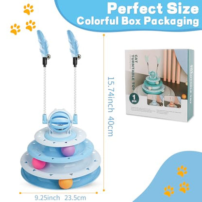 Goosheep Cat Toy Interactive Pet Plaything for Indoor Kitten Interactive Kitty Puzzle Ball with 2 Cat-Tease (Blue) - color: Blue