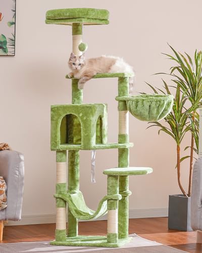 Hey-brother Cat Tree with Large Hammock, Multi-Level Cat Tower for Indoor Cats, Cat Condo with Sisal-Covered Scratching Posts and Top Perch, Green MPJ050GR - color: Green