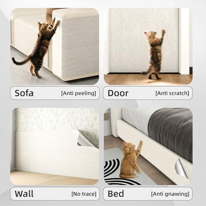 Cat Scratch Furniture Protector,Trimmable Self-Adhesive Cat Scratch Pad,DIY Wall Climbing Cat Scratcher Couch Protector from Cat Claws Scratching Mat Indoor 78.7x11.8in(Beige) - color: Beige