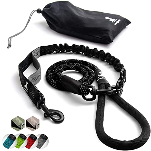 SparklyPets - Heavy Duty Bungee Rope Leash for Large and Medium Dogs - No Pull, Shock Absorber Long Dog Training Lead - No Slip Reflective Line for Outside (5.5 Ft Bungee Leash) - color: Black