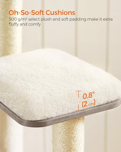 Feandrea Cat Tree, 64.6-Inch Modern Cat Tower, Multi-Level Condo with 5 Scratching Posts, Perch, Washable Removable Cushions, Cave, Heather Greige UPCT166G01 - color: Heather Greige