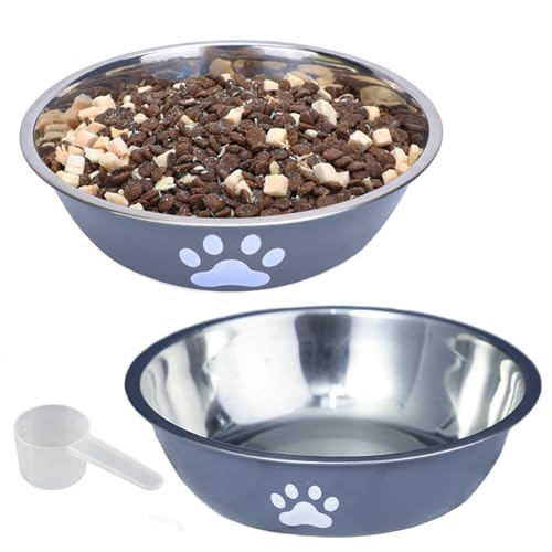 kathson 2 Pack Stainless Steel Dog Bowls,6" Spill Proof Metal Dog Food Bowls,Nonslip Rubber Bottom Pet Food and Water Bowl Set,Puppy Dishes Feeder for Medium Small Dogs,Grey - color: Grey, size: 2.5cups