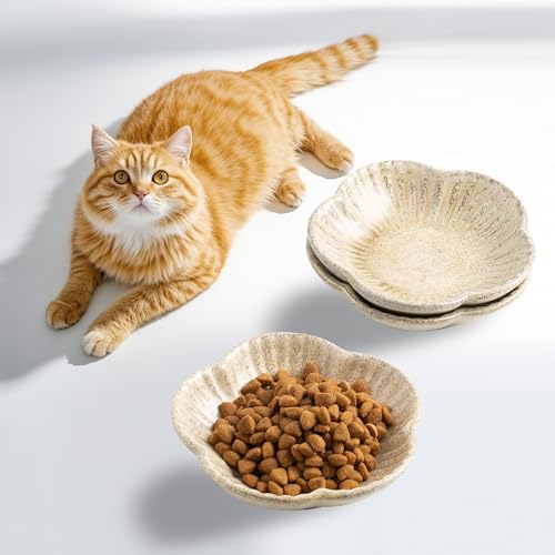 Cat Food Bowls, Ceramic Pet Plates, Cat Dish for Food, Water and Snack, 4.72 Inch, Indoor and Outdoor Use, Kitten Puppy and Small Animals Bowls Set of 3 (Camel) - color: camel