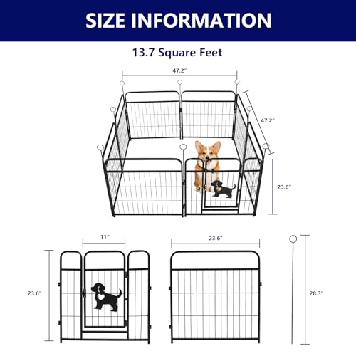Metal Dog Playpen with Mat, Black Indoor Outdoor Pet Exercise Pen with Safety Gate, Foldable Wire Fence Enclosure (Black with mat, 24inch, 8)