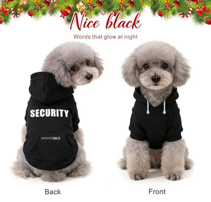 Dog Hoodie Security Glow-in-The-Dark Dog Sweater Sweatshirt Hooded Soft Brushed Fleece Winter Clothes with Dual Pocket Zip Puppy Hoodies for Small Medium Large Dogs Black M - color: Black, size: Medium
