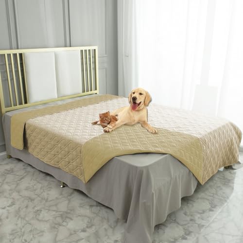 Ameritex Waterproof Dog Bed Cover Pet Blanket for Furniture Bed Couch Sofa Reversible - color: Beige+taupe, size: 30x53 Inch (Pack of 1)